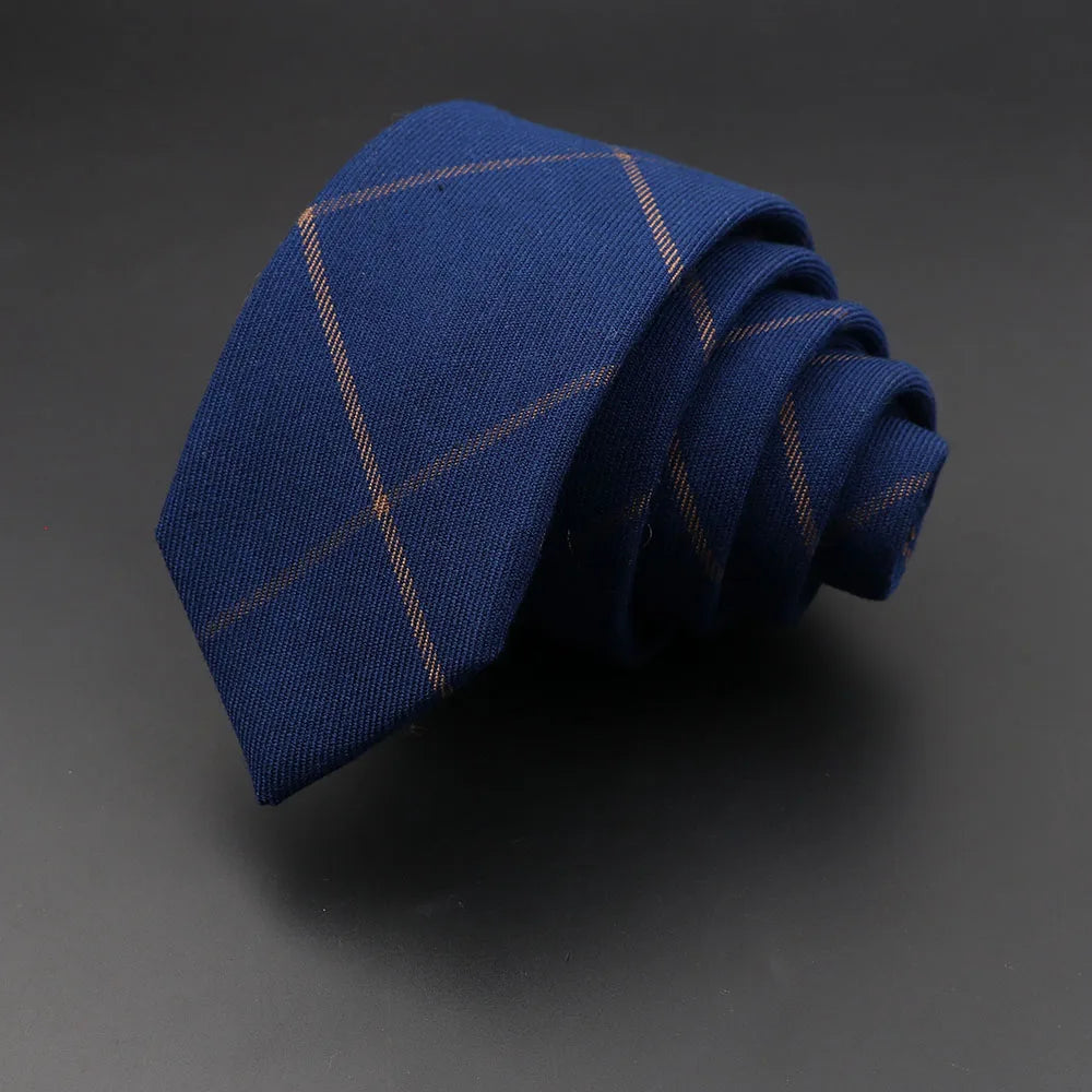 Mens Ties 6cm Classic Cotton Handmade Skinny Grey Plaid Neckties Striped Narrow Collar Slim Cashmere Casual Tie Accessories Gift