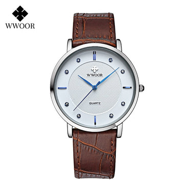 WWOOR Clearance Best Selling Men Quartz Wristwatches Luxury Brand Fashion Slim Watch Gift For Men Waterproof Brown Leather Watch