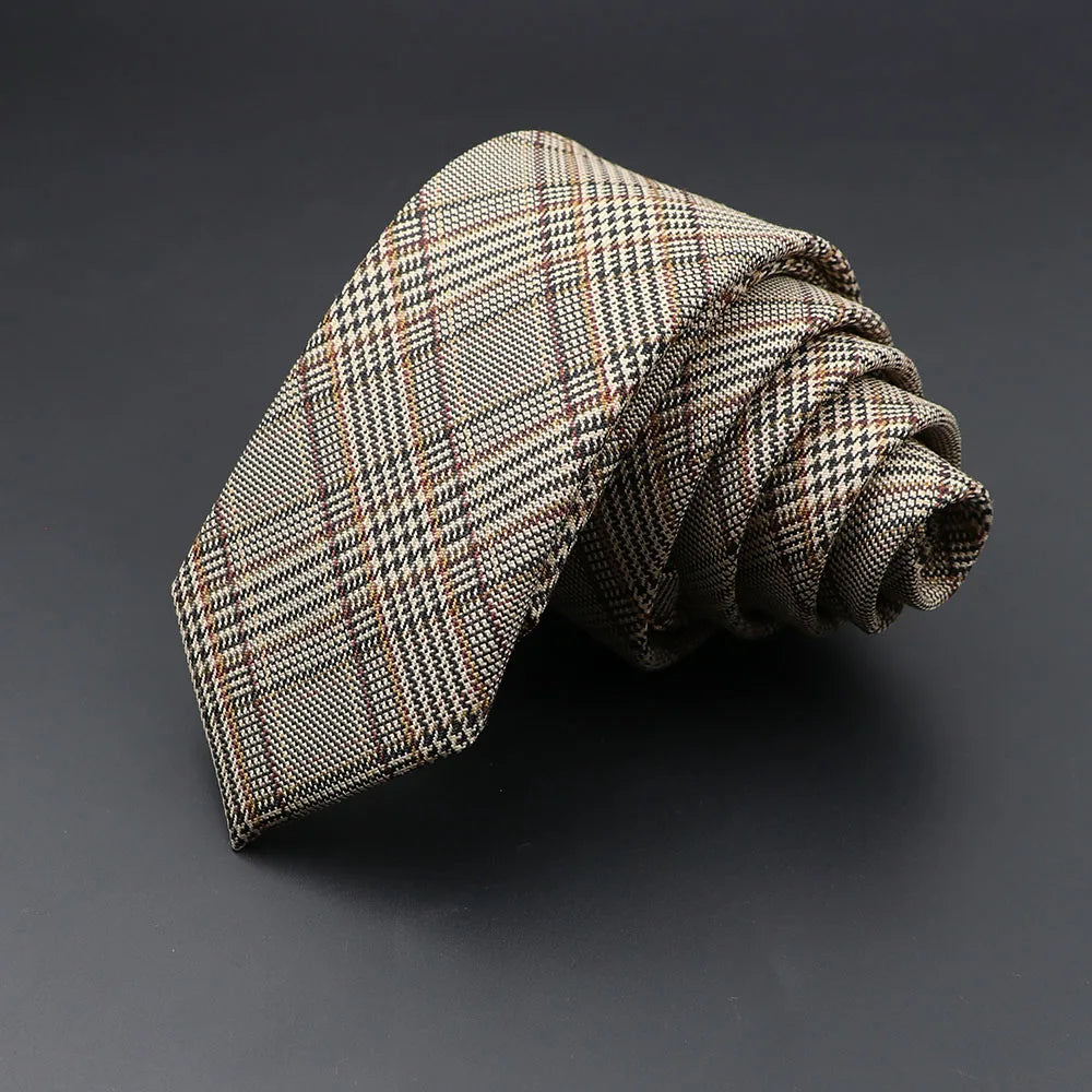 Mens Ties 6cm Classic Cotton Handmade Skinny Grey Plaid Neckties Striped Narrow Collar Slim Cashmere Casual Tie Accessories Gift