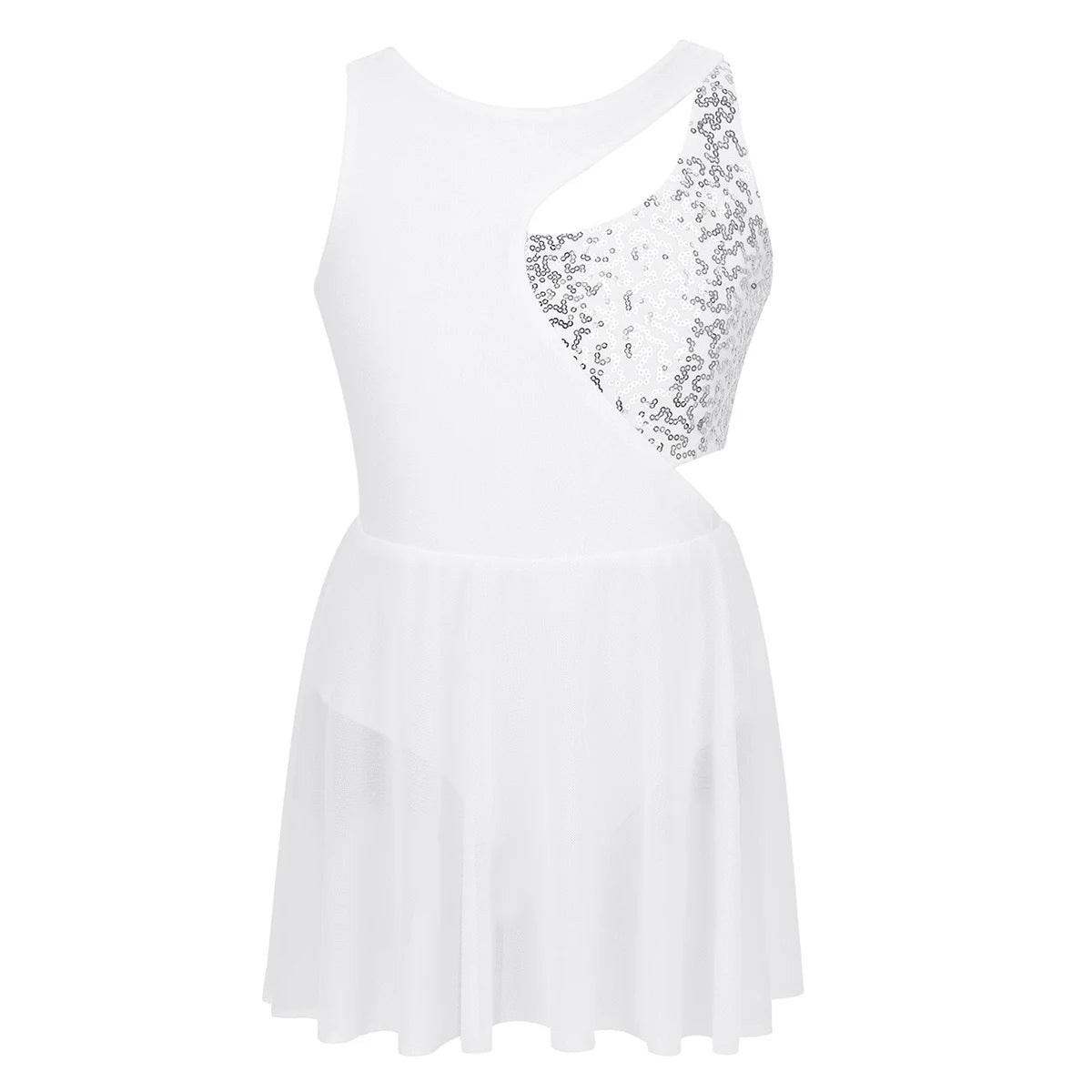 Girls Shiny Rhinestone Jazz Ballet Dance Dress Decorated Collar Sequins Mesh Tassel Hem Dance Leotards Dance Performance Dress