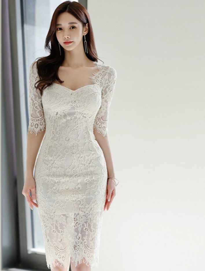 Sexy Black White Lace Dress 2022 Summer Sexy Square Collar Backless High Waist Tight Dress