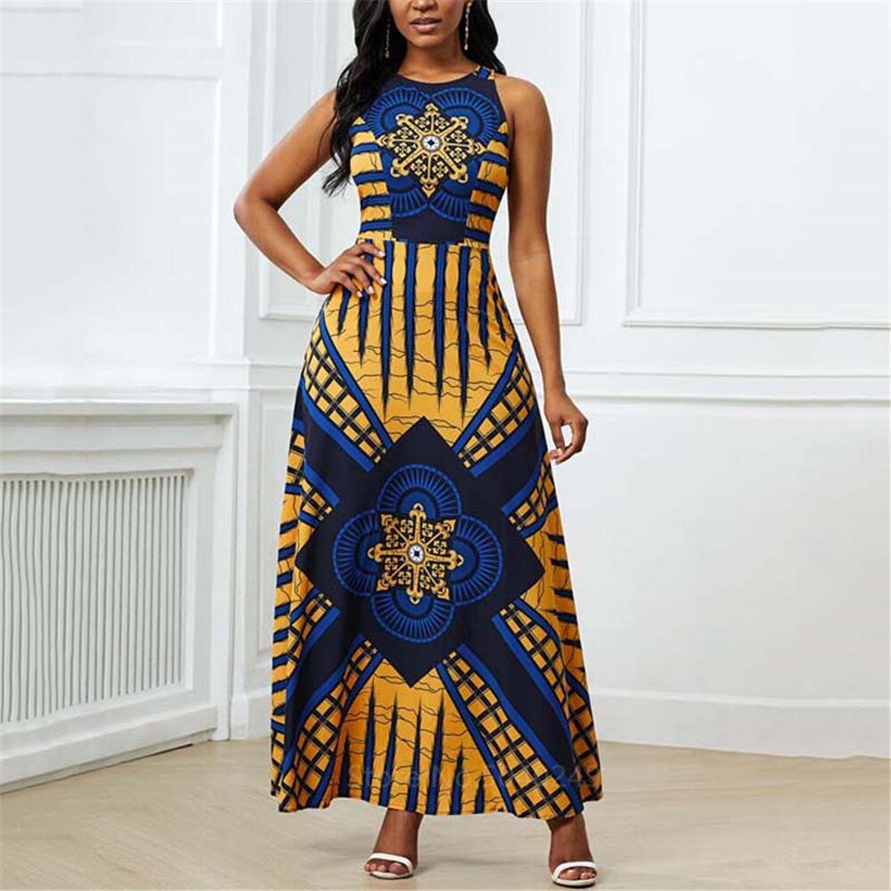 Jamaica Flag Printed Women Summer Sleeveless Long Dress Reggae Style Elegant Big Swing Party Dresses for Ladies Femme Vestidos
