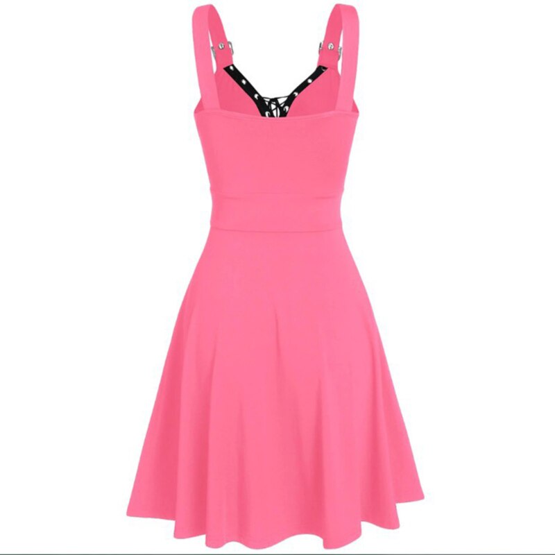 Sexy Women's Gothic Punk Sleeveless Strap Sling Dress Elegant Strap Backless