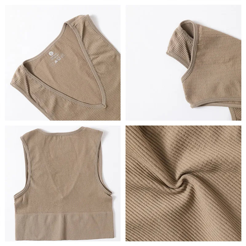 Women's Sports Top Seamless Bras Crop Top Female Underwear Sexy Tank Top Cami Sexy Deep V Bralette Summer Camisole Lingerie
