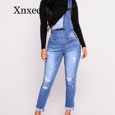 Jeans Woman Denim Women's Overalls Ripped Jeans for Women High Waist Jumpsuits Stretch Pants Female Jumper Trousers blue vintage