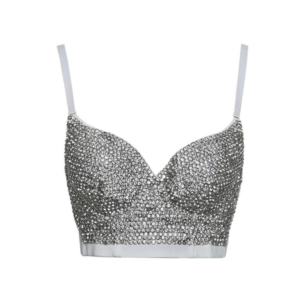 Irene Tinnie Hand-made Pearls Jewel Diamond Bralet Women's Bustier Bra Wedding Party Corset Cropped Top Vest Plus Size