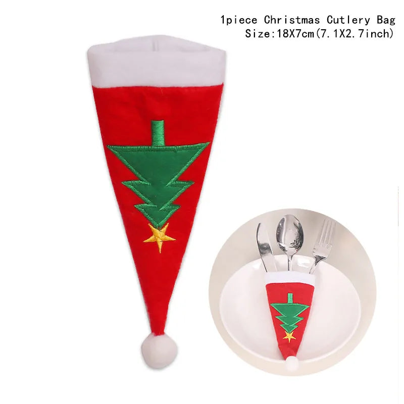 New Year 2023 Christmas Gift Tableware Fork Knife Holder Bag Navidad 2022 Noel Christmas Decorations for Home Dinner Table Decor