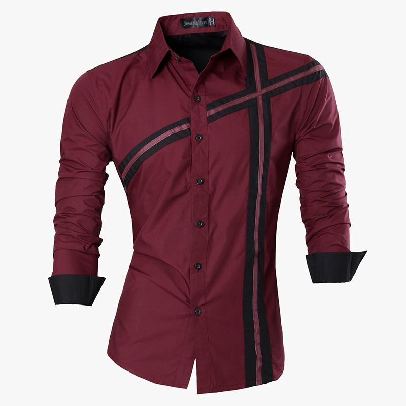 jeansian Spring Autumn Features Shirts Men Casual Shirt Long Sleeve Male Shirts Zipper Decoration (No Pockets) Z018
