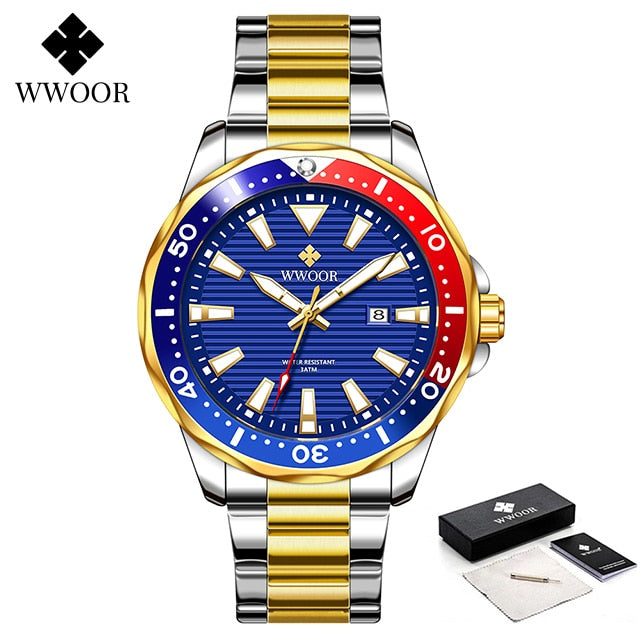WWOOR Men Watches 2022 Luxury Full Steel Waterproof Automatic Date Watch Men Quartz Diving Sports Wristwatches Relogio Masculino