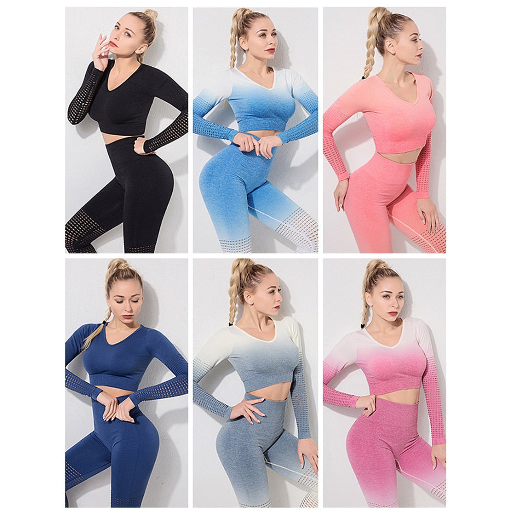 Ombre Seamless Yoga Set 2 Piece Set Women Sports Bras And Leggings Women Gym Set Workout Clothes For Women Sport Set Sportwear