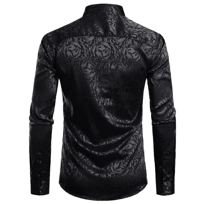 Men's Floral Black Dress Shirts 2022 Stylish New Long Sleeve Steampunk Shirt Men Party Club Bar Social Shirt Male Chemise Homme
