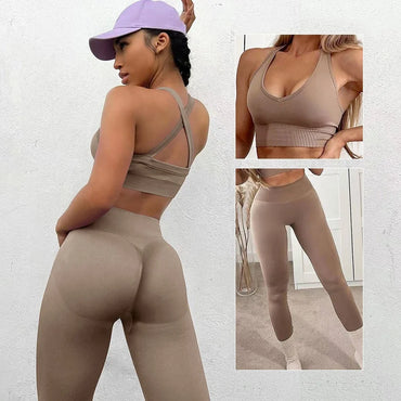 Women Seamless Suit Sportswear Sport Bra and Pants Booty Scrunch Tights Yoga Clothes High Elastic Gym Set Fitness Workout