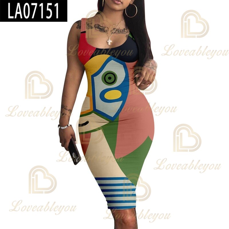 Summer Party Sexy Lady U Neck Sleeveless Slims Fit Bodycon Falda De Tirantes Pencil Dress Sexy Woman Sleeveless Dresses Jurk