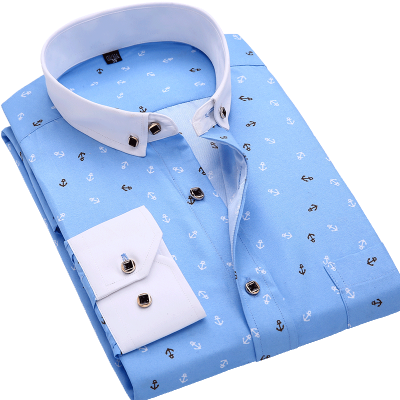 Men Long Sleeve Casual Shirt Spring Autumn Floral Printed Plaid Pocket Shirts Soft Comfortable Dress Man Wedding Party Shirt