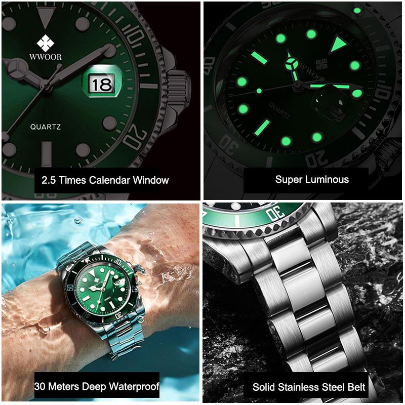 WWOOR Men Watches 2022 Luxury Full Steel Waterproof Automatic Date Watch Men Quartz Diving Sports Wristwatches Relogio Masculino