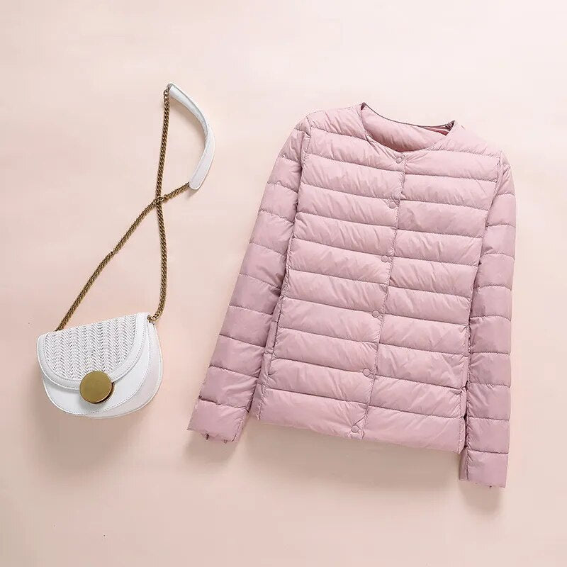 2023 New Winter Women Down Coat Ultralight Collarless Duck Down Jacket Portable Female Padded Parkas O-Neck Puffer Overcoat