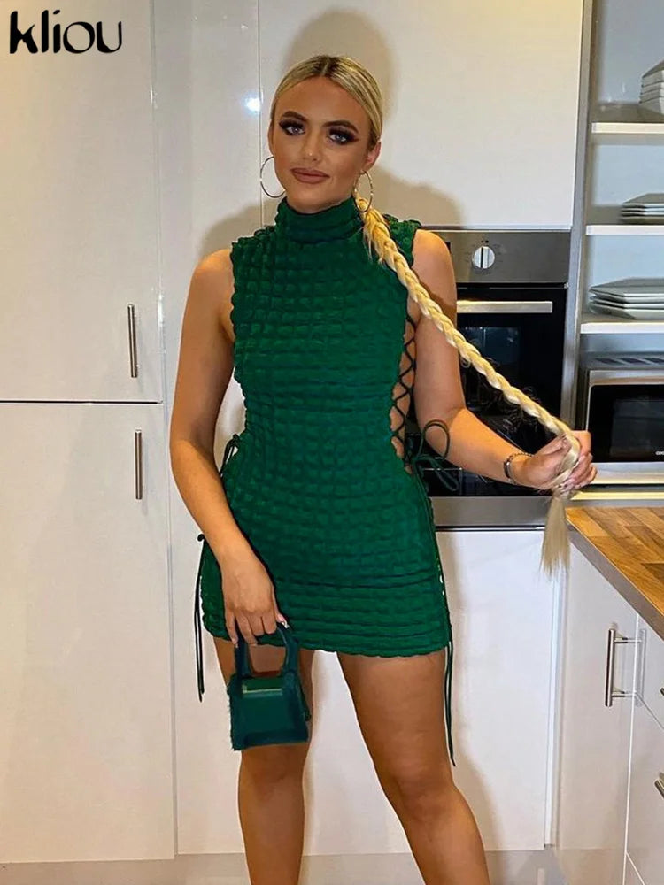 sexy mini dress selfie Kliou Stunning Stacked Mini Dress Women Sexy Solid Mock Neck Sleeveles –  Mega Mart Center