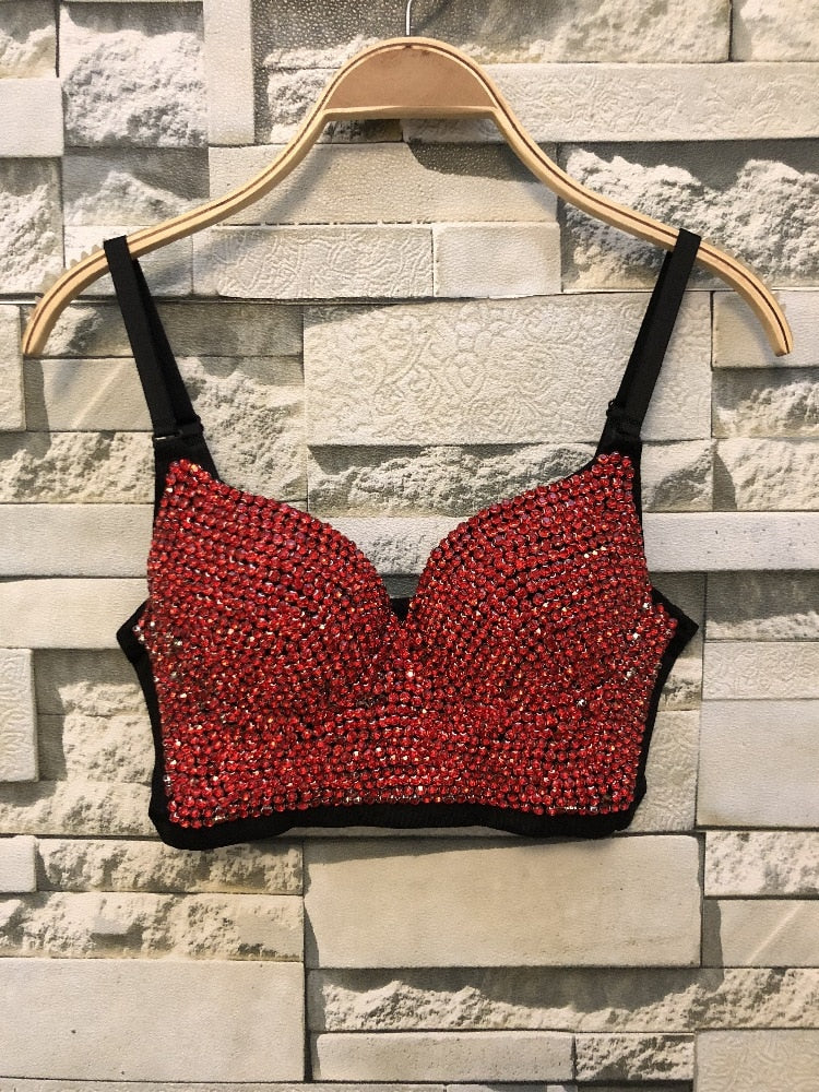 Irene Tinnie Hand-made Pearls Jewel Diamond Bralet Women's Bustier Bra Wedding Party Corset Cropped Top Vest Plus Size