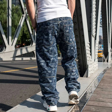 Trendy Men Plus Size Jeans Loose Baggy Casual Denim Pants Straight Trousers Hiphop Harem Jeans Streetwear Men Clothing