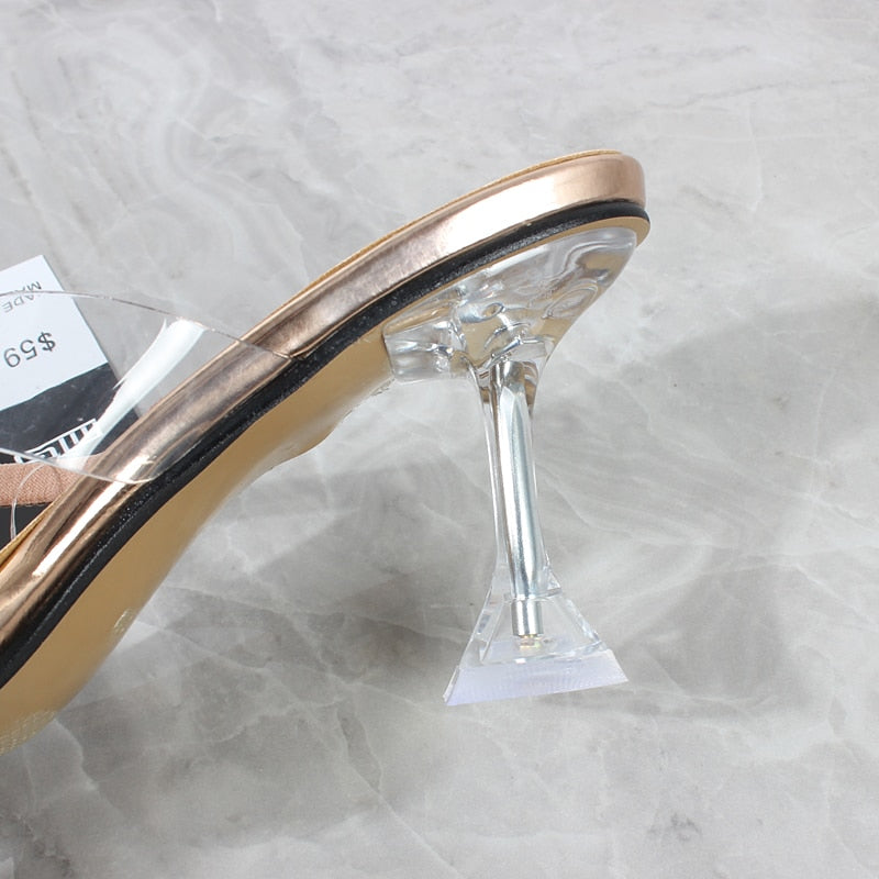 Sexy Women's High Heel Sandals 2023 Summer New Rhinestone Belt Transparent Horseshoe