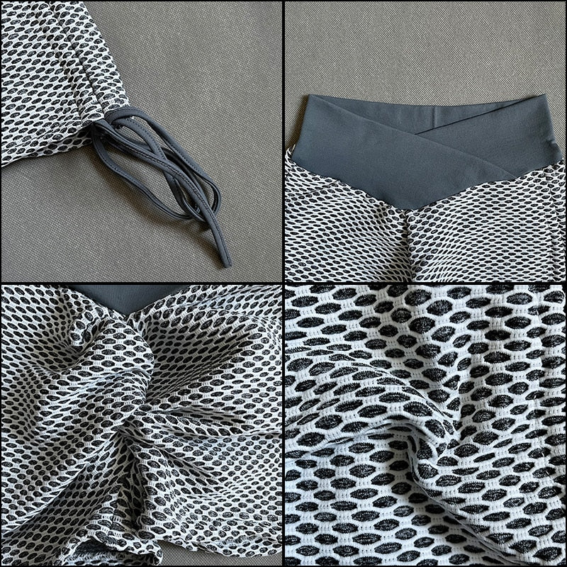 High Waist Seamless Yoga Shorts Women Fitness Push Up Tight Sports Leggings Honeycomb Pattern Drawstring Running Workout Shorts
