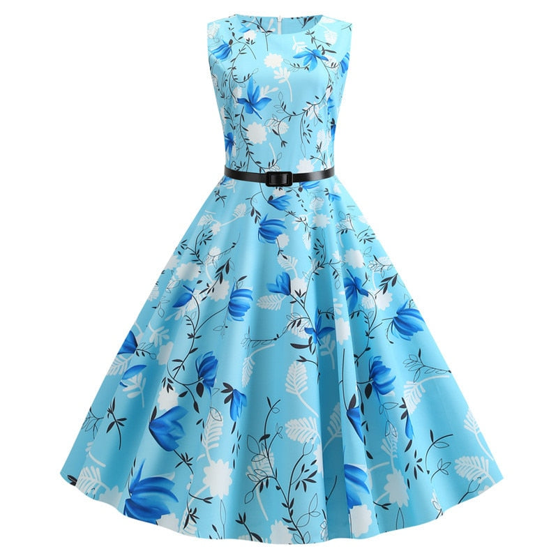 Summer Womens Dresses 2022 Casual Floral Retro Vintage 50s 60s Robe Rockabilly Swing Pinup Vestidos Valentines Day Party Dress
