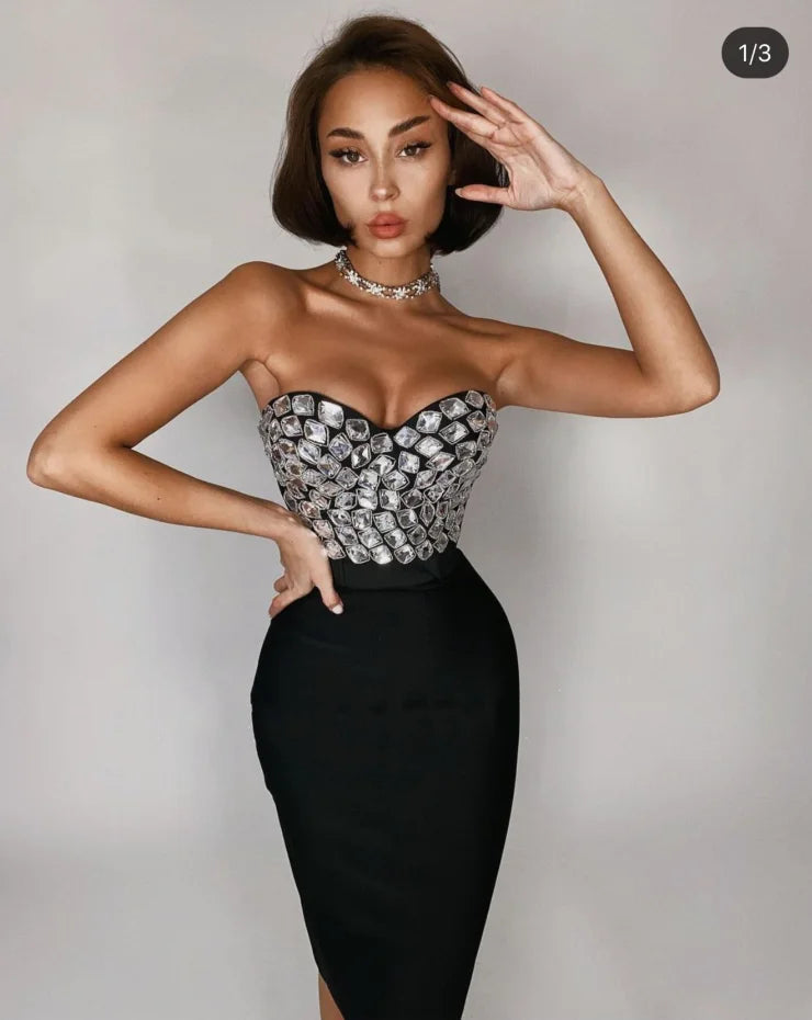 3 Colors Ladies HL Bandage Dress Sexy 2 Pieces Set Fashion Bodycon Mid 3 Colors Ladies HL Bandage Dress Sexy 2 Pieces Set Fashion Bodycon Mid