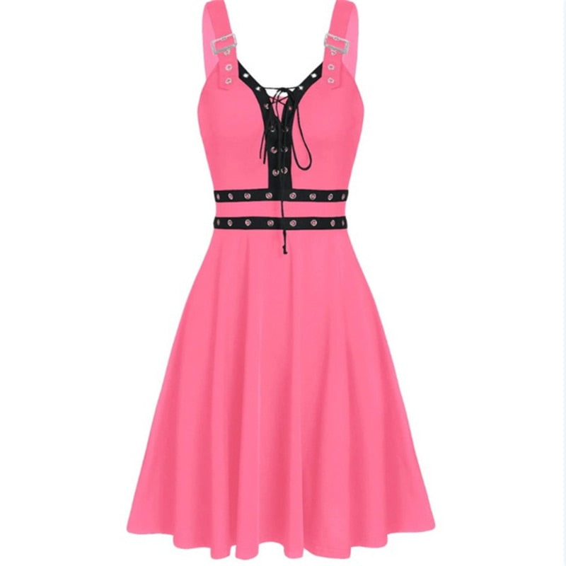 Sexy Women's Gothic Punk Sleeveless Strap Sling Dress Elegant Strap Backless