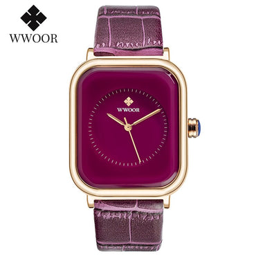 WWOOR Watches For Women 2022 Top Brand Luxury Purple Rectangle Quartz Wrist Watch Waterproof Steel Mesh Ladies Dress Watch Xfcs