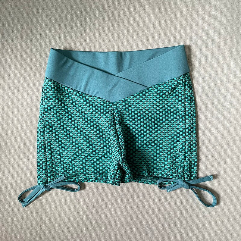 High Waist Seamless Yoga Shorts Women Fitness Push Up Tight Sports Leggings Honeycomb Pattern Drawstring Running Workout Shorts