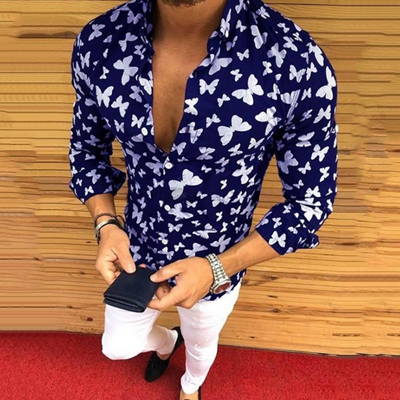 New Men's Fashion Casual Printed Shirts Slim Fit Male Social Business Dress Long Sleeved Tops Blouse Botton Autumn Clothing 2021