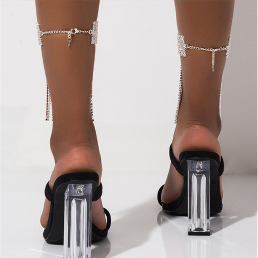 1PC Stonefans Full Rhinestone Tassel Adjustable Ankles Foot Chain Jewelry for Women Crystal Anklets