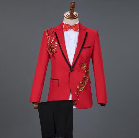 White Embroidered Diamond Suit Men Wedding Groom Tuxedo Suits Mens Stand Collar Prom Stage Costume Mens Suits with Pants Ternos