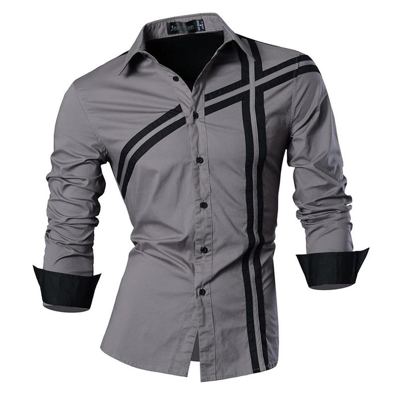jeansian Spring Autumn Features Shirts Men Casual Shirt Long Sleeve Male Shirts Zipper Decoration (No Pockets) Z018