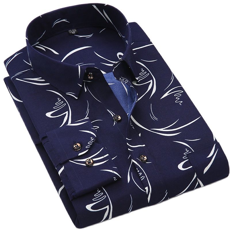 Men Long Sleeve Casual Shirt Spring Autumn Floral Printed Plaid Pocket Shirts Soft Comfortable Dress Man Wedding Party Shirt
