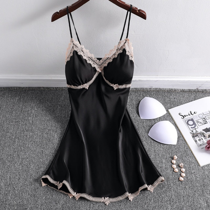 Lace Women's Nightdress Girl Sleepwear Silk Pijama Woman Dress Female Sling Nightwear Clothing 2021 Fashion Ladies Homewear