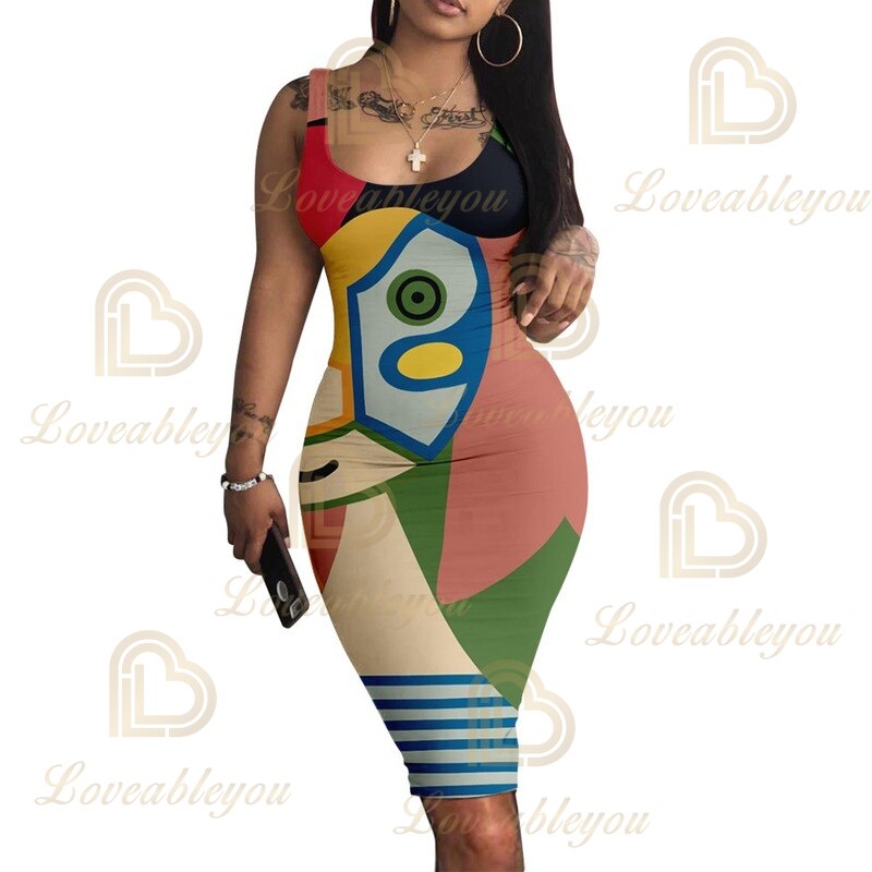 Summer Party Sexy Lady U Neck Sleeveless Slims Fit Bodycon Falda De Tirantes Pencil Dress Sexy Woman Sleeveless Dresses Jurk