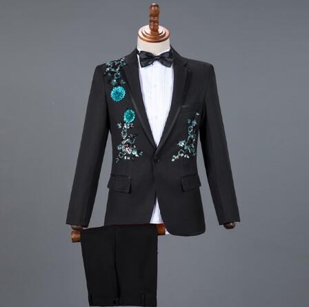 3x and 4x Diamond Royal Blue Men Suit Set Gold Embroidered Wedding Mens Slim Fit Tuxedo Mens Suits with Pants Prom Show Stage Costume