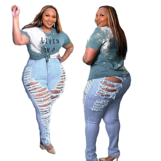 Unique Women Solid Ripped Jeans Big Size Lady Sexy Nightcub Wear High Mega Mart Center Unique Women Solid Ripped Jeans Big Size Lady Sexy Nightcub Wear High Mega Mart Center
