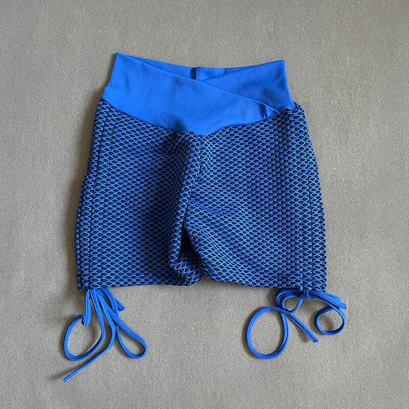 High Waist Seamless Yoga Shorts Women Fitness Push Up Tight Sports Leggings Honeycomb Pattern Drawstring Running Workout Shorts