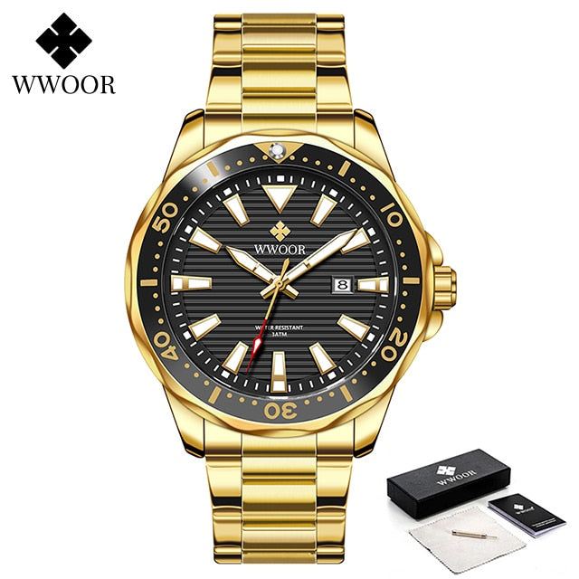 WWOOR Men Watches 2022 Luxury Full Steel Waterproof Automatic Date Watch Men Quartz Diving Sports Wristwatches Relogio Masculino