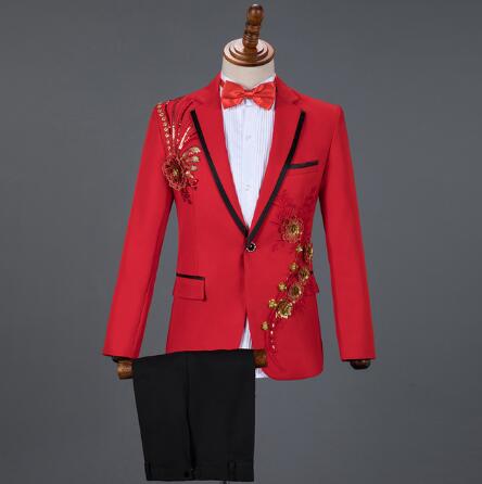 3x and 4x Diamond Royal Blue Men Suit Set Gold Embroidered Wedding Mens Slim Fit Tuxedo Mens Suits with Pants Prom Show Stage Costume