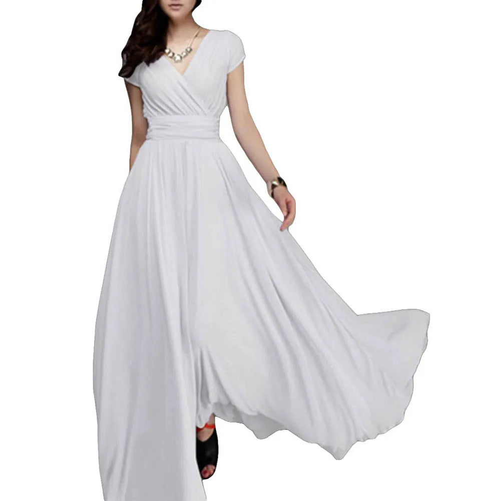 2021 Summer Beach Maxi Dress Women Floral Print Long Chiffon Dress Ruffles Casual V-Neck Split Sexy Party Dress Robe Femme
