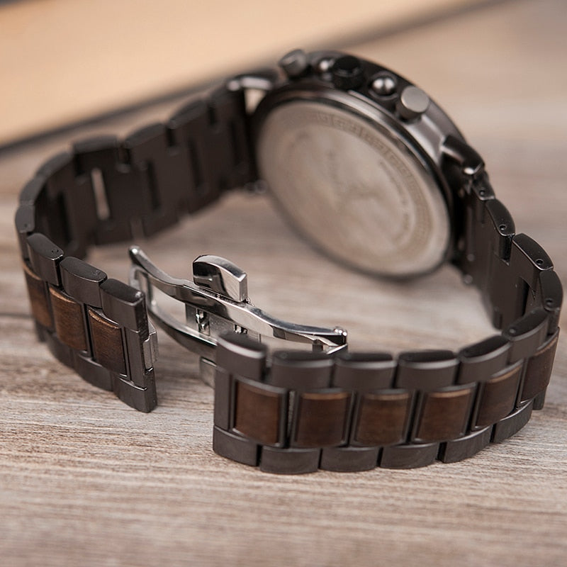 BOBO BIRD Wooden Stainless Steel Watch Men Water Resistant Timepieces Chronograph Quartz Watches relogio masculino Men's Gifts