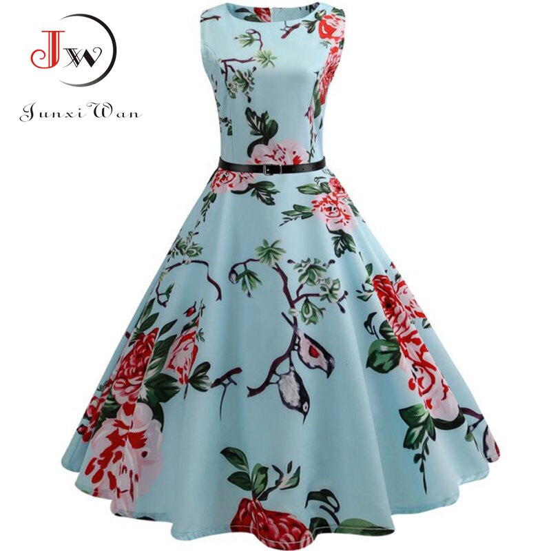Summer Womens Dresses 2022 Casual Floral Retro Vintage 50s 60s Robe Rockabilly Swing Pinup Vestidos Valentines Day Party Dress