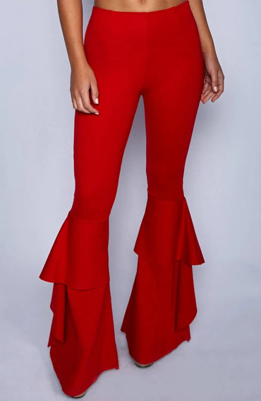 Easy Chic Vintage Ruffles Trousers Women High Waist Hippie Slim Gypsy Bell Bottom Pants Female Flare Palazzo Fashion Streetwear