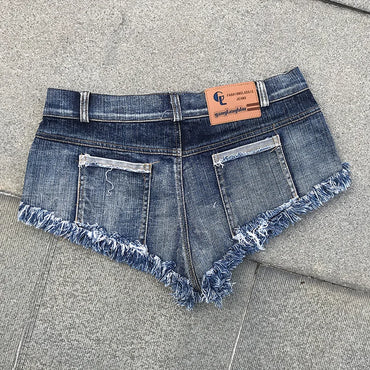 2022 Summer Women Beach Sexy Low Waist Tassel Denim Short Jeans Mini Skinny Club DJ Dance New