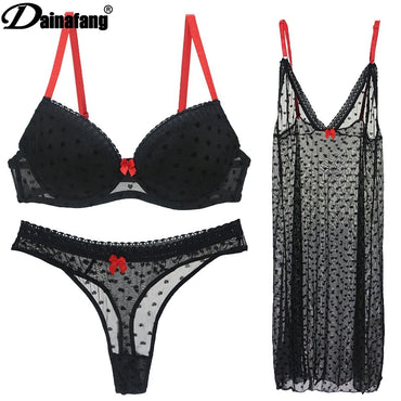 DAINAFANG Brand Lingerie 36/80 38/85 40/90 42/95 BC Cup Bra and Brief Sexy Clothes Nightgown Underwear Sets Panties For Womens