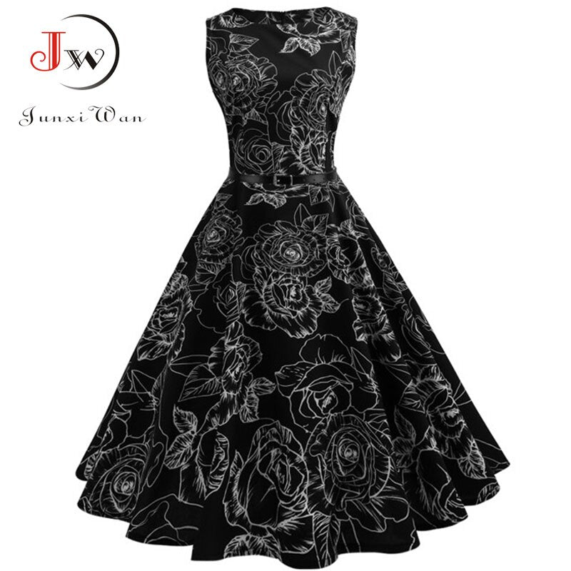 Summer Womens Dresses 2022 Casual Floral Retro Vintage 50s 60s Robe Rockabilly Swing Pinup Vestidos Valentines Day Party Dress