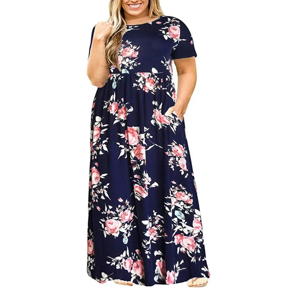 Big size Dress Women Summer Large Size Short Sleeve Print Wear-Resista –  Mega Mart Center